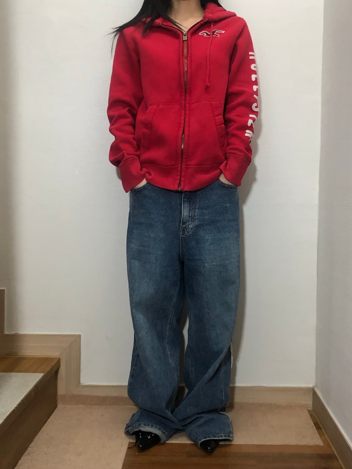 빈티지 홀리스터 레드 후드집업 상품이미지5