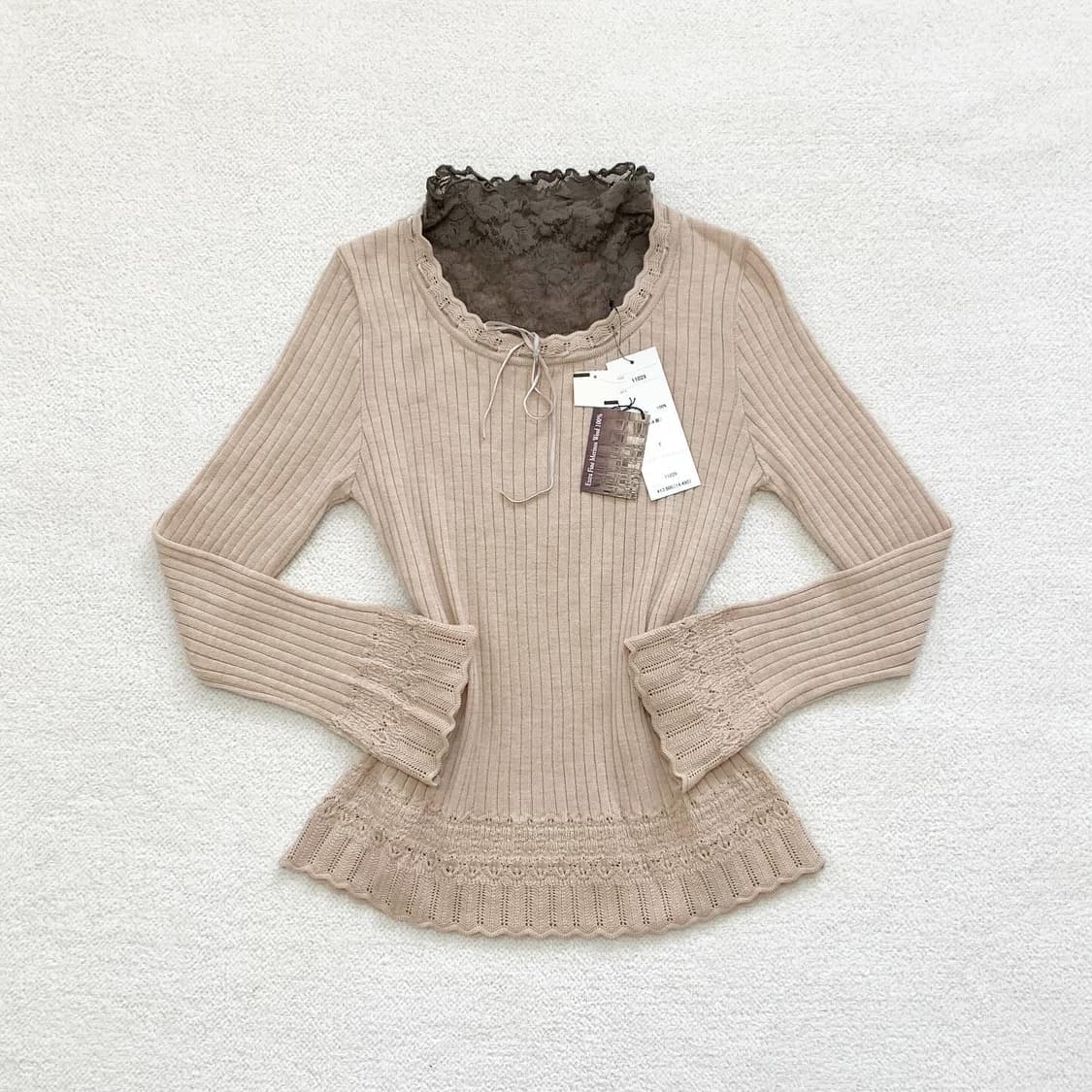 초코라떼 레이스 반폴라 골지 니트 상품이미지2