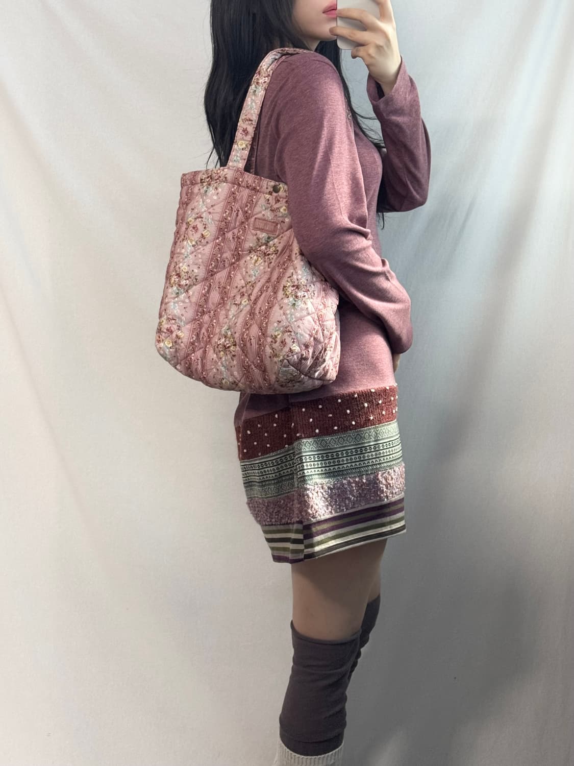 패치 워크 밑단 롱슬리브 원피스 상품이미지5