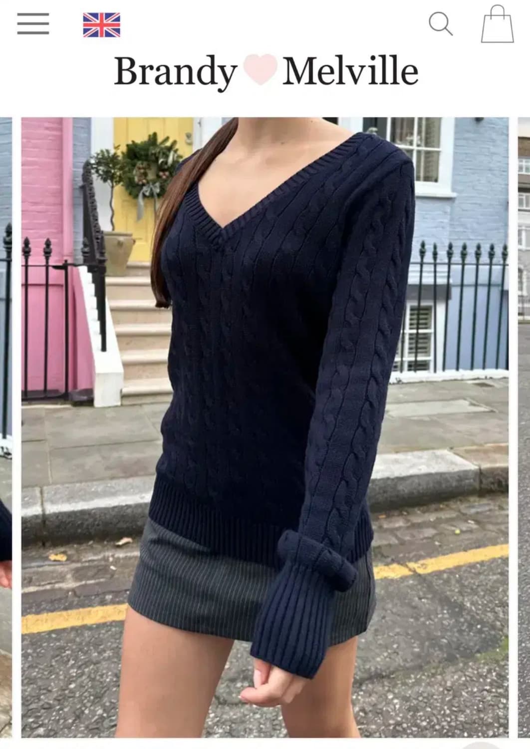 브랜디멜빌 brandy melville 브이넥 케이블 니트 멜란지그레이 상품이미지2