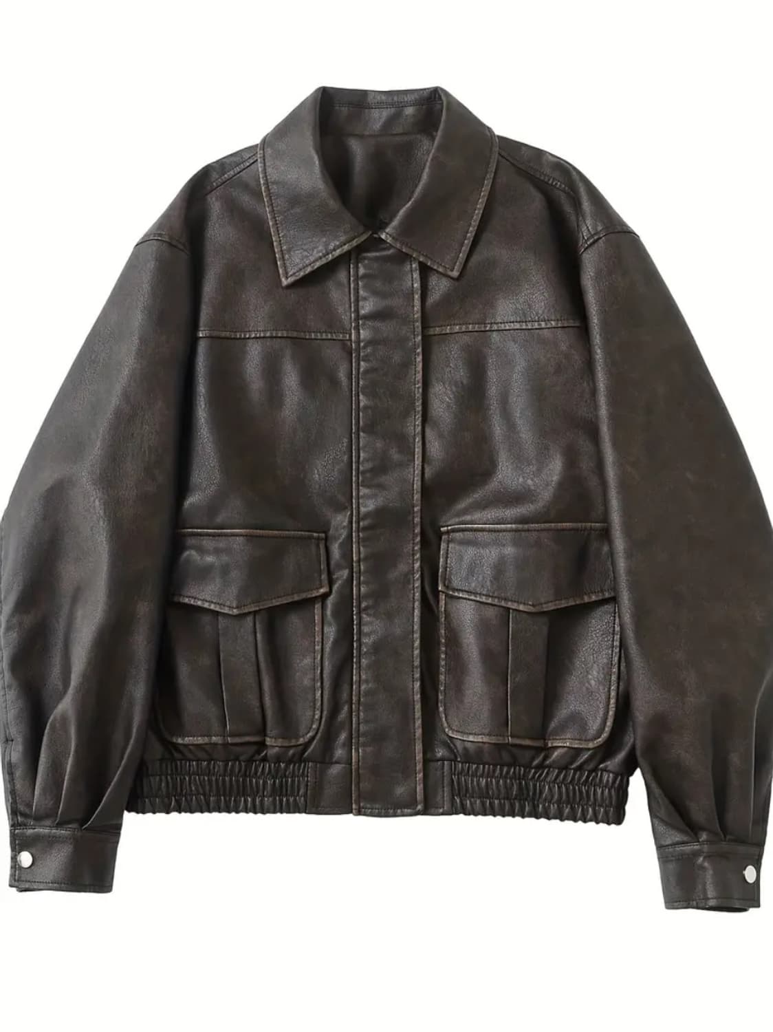 브라운 레더 봄버 자켓 1번 착용 상품이미지1