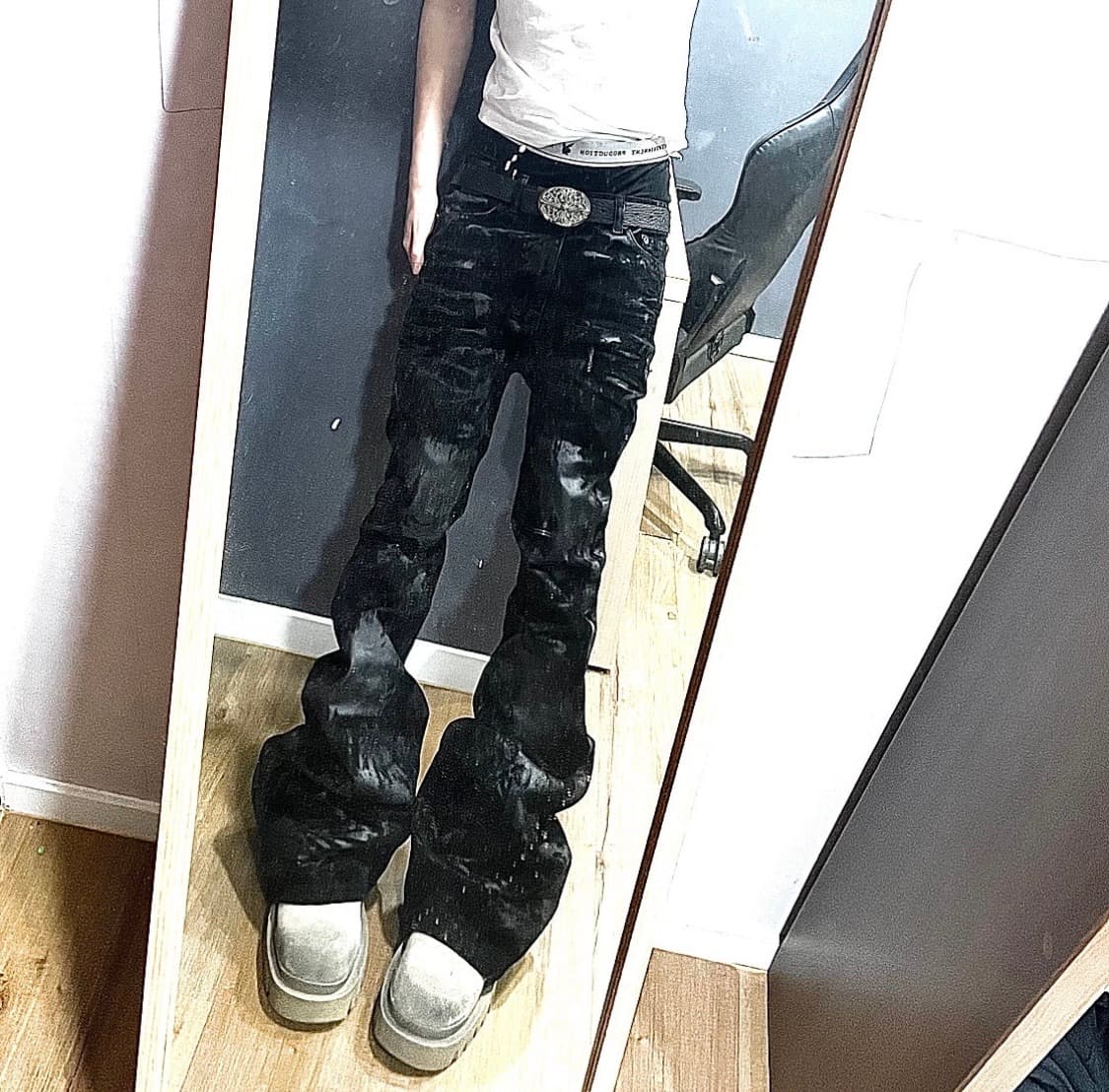언더마이카 글레이셜 벨베틴 플레어드 진 블랙 상품이미지2