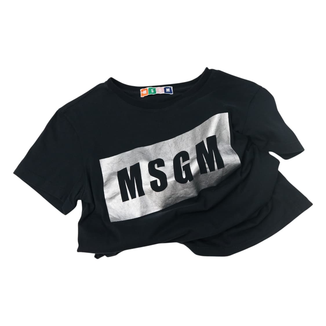 MSGM 엠에스지엠 실버 박스로고 블랙 반팔 티셔츠 (XS) 상품이미지1