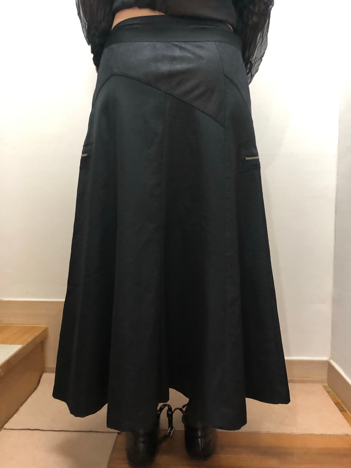 빈티지 블랙 펑크 레더 롱 스커트 상품이미지9