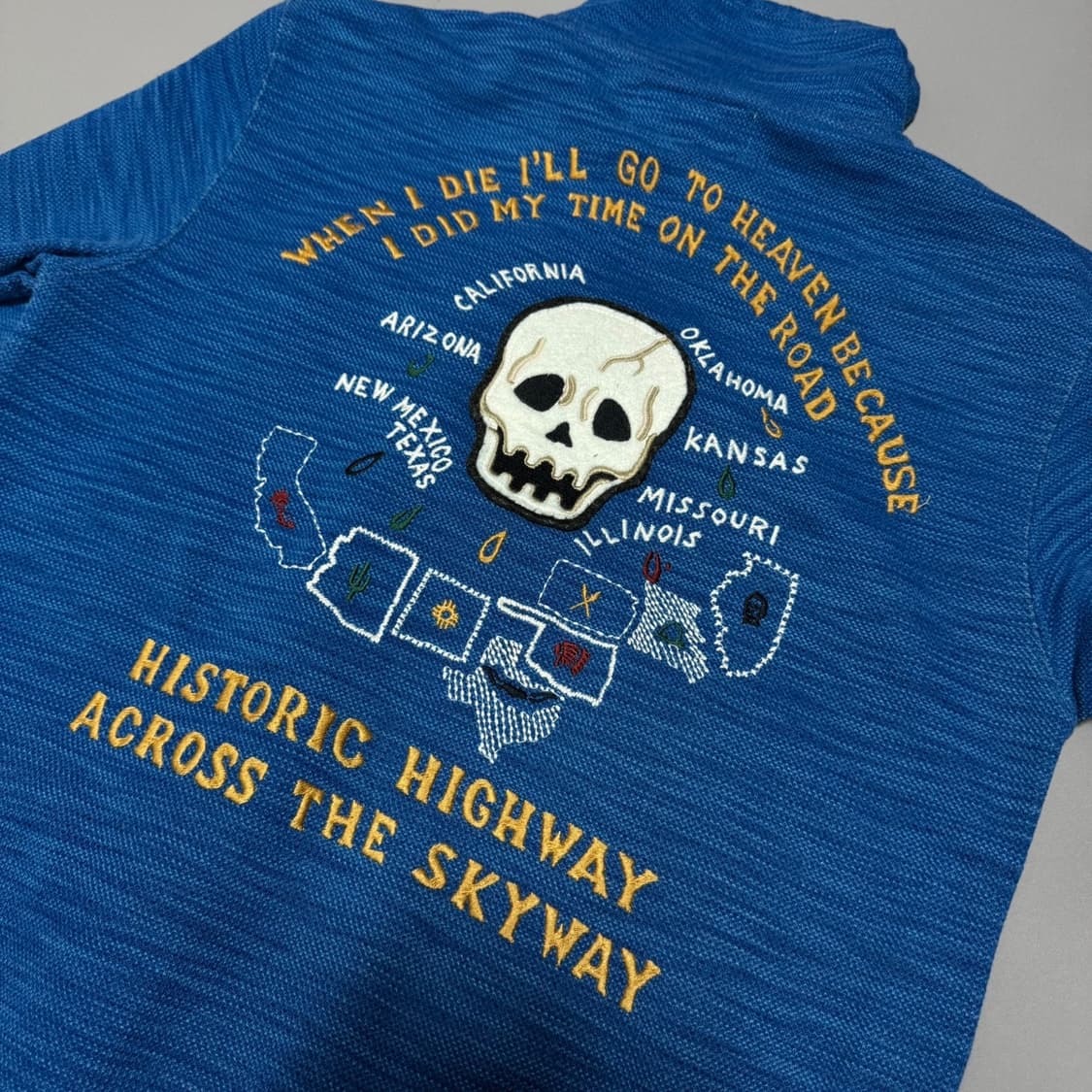 아비렉스(AVIREX) 블루 워시드 코튼 자수로고 하이넥 집업 자켓 상품이미지6