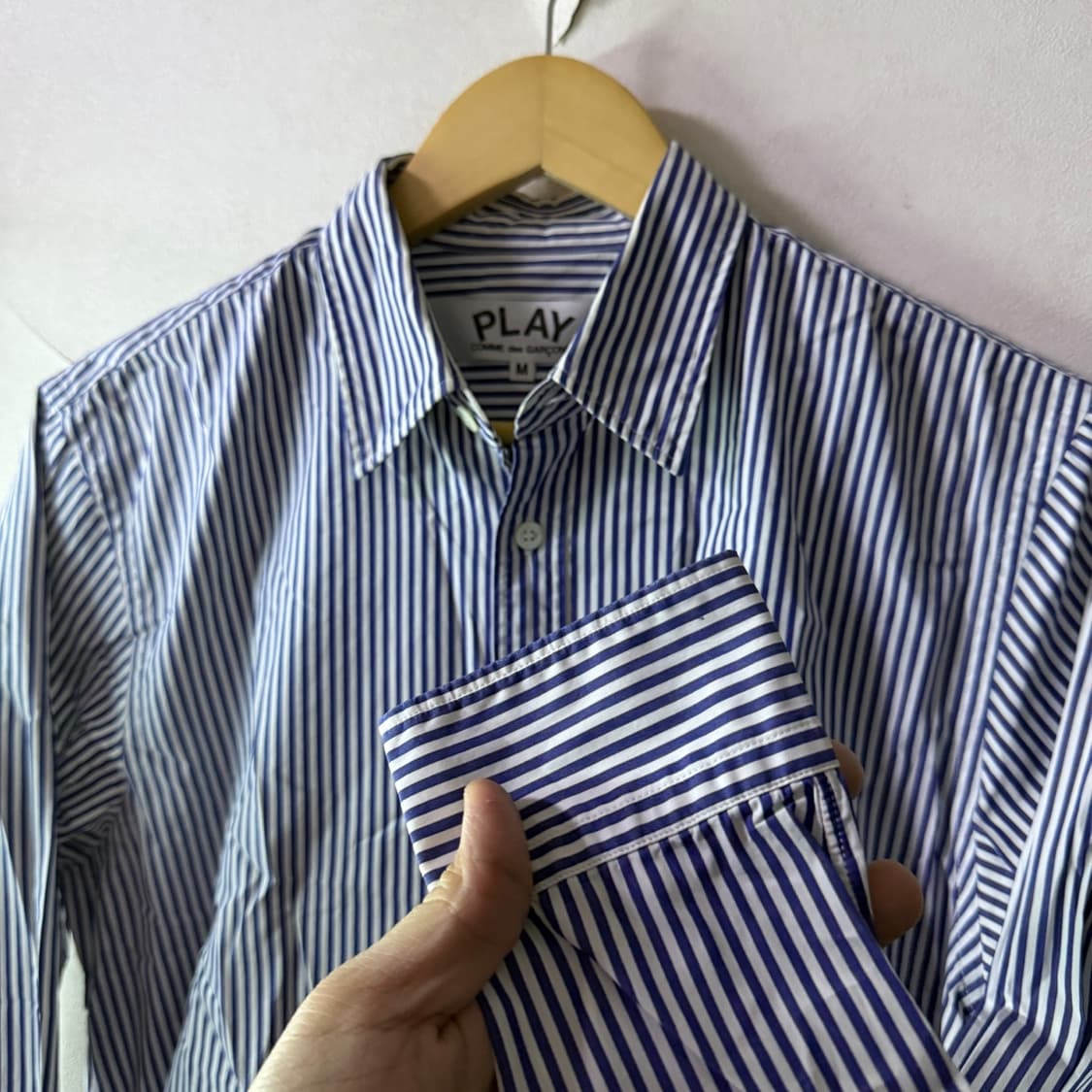 꼼데가르송 스트라이프 블랙하트와팬 셔츠 M (100-슬림 105) 상품이미지5