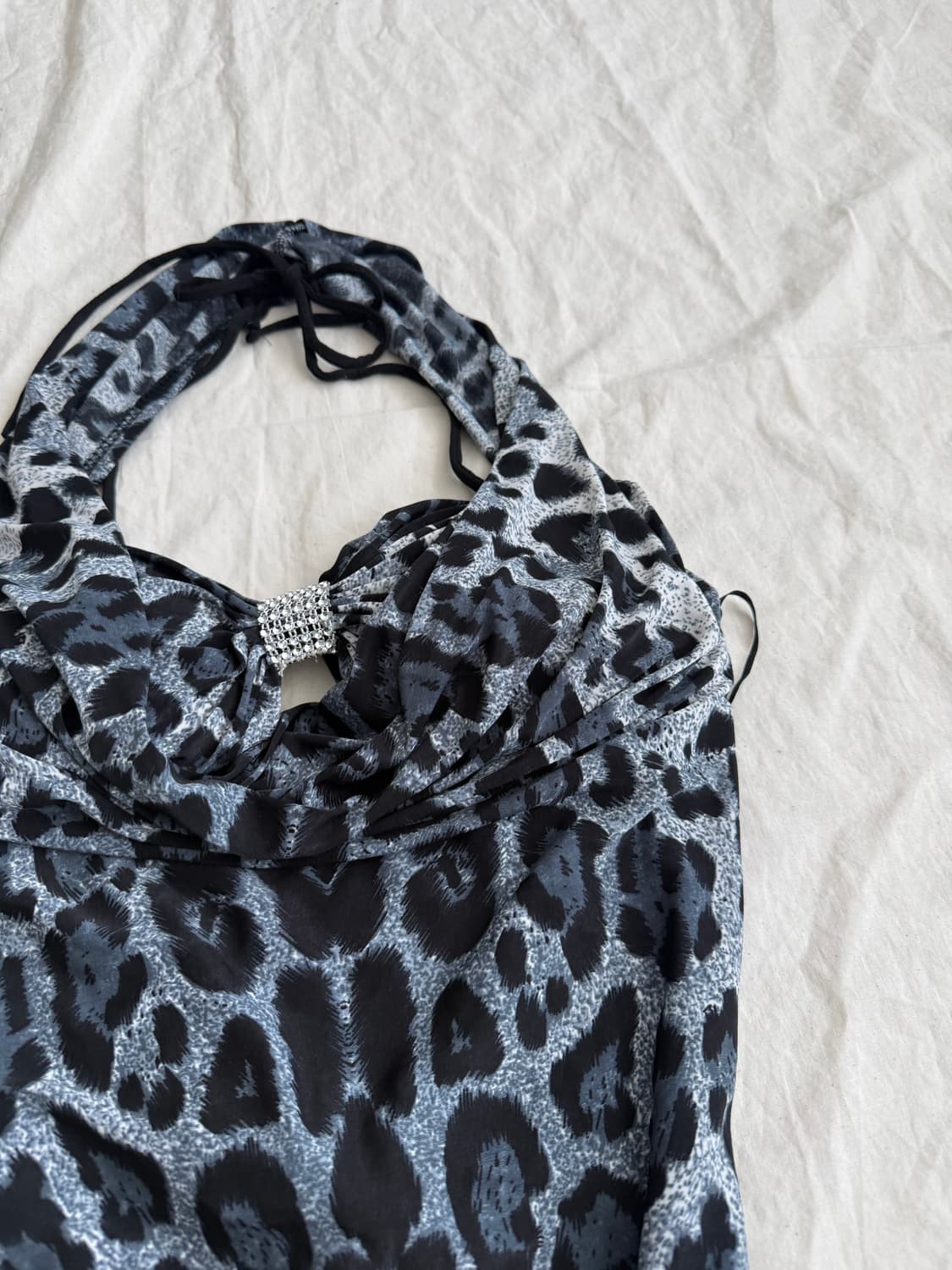 호피 갸루 홀터 드레이프 미니 원피스(새상품) 상품이미지4