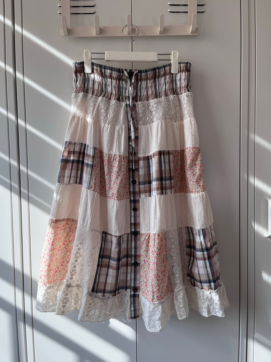 Vintage 모리걸 사각 패치워크 잔꽃 레이스 스커트 상품이미지2