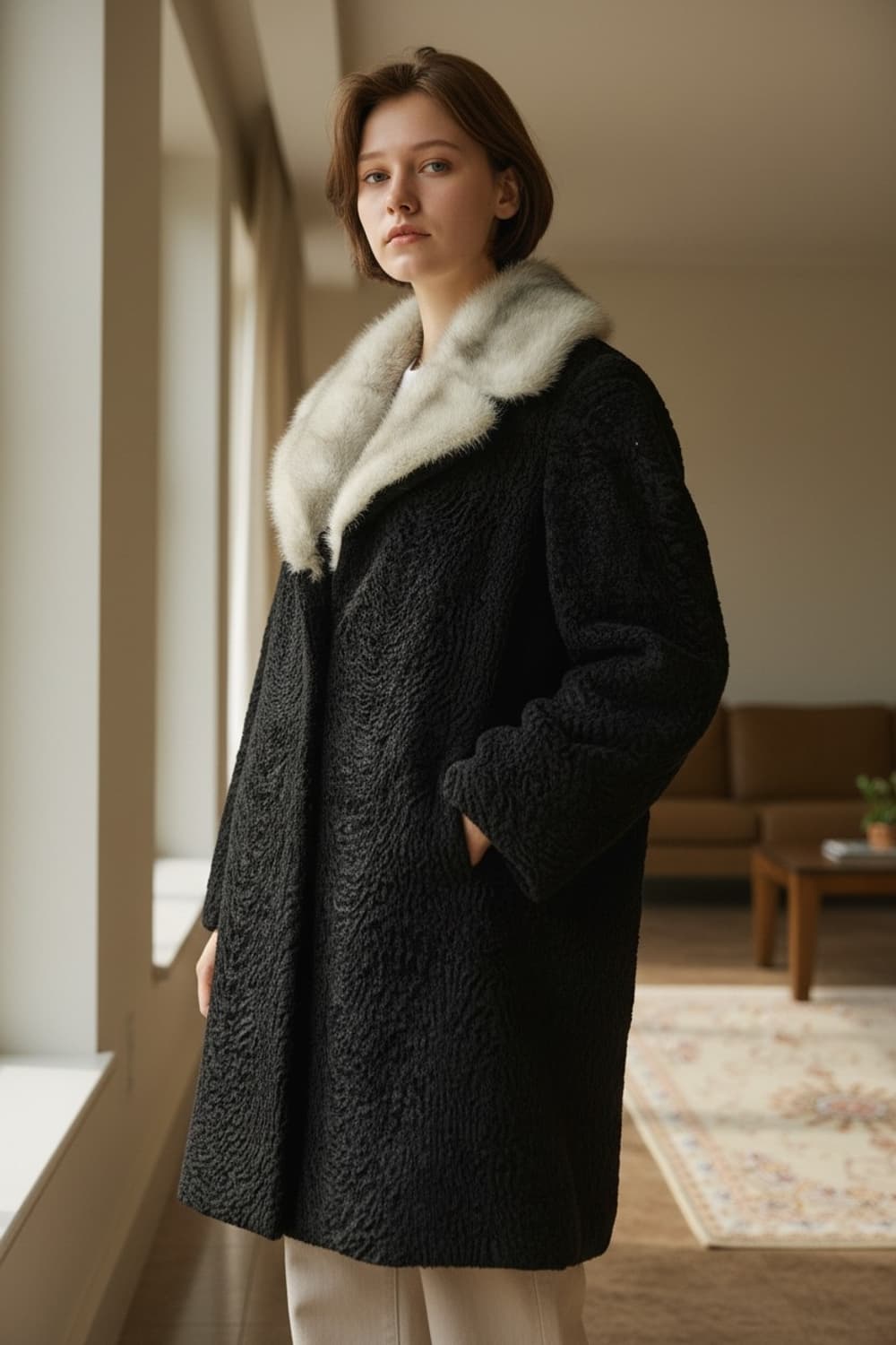 일본 빈티지 밍크 퍼카라 블랙 코트 🖤 상품이미지1