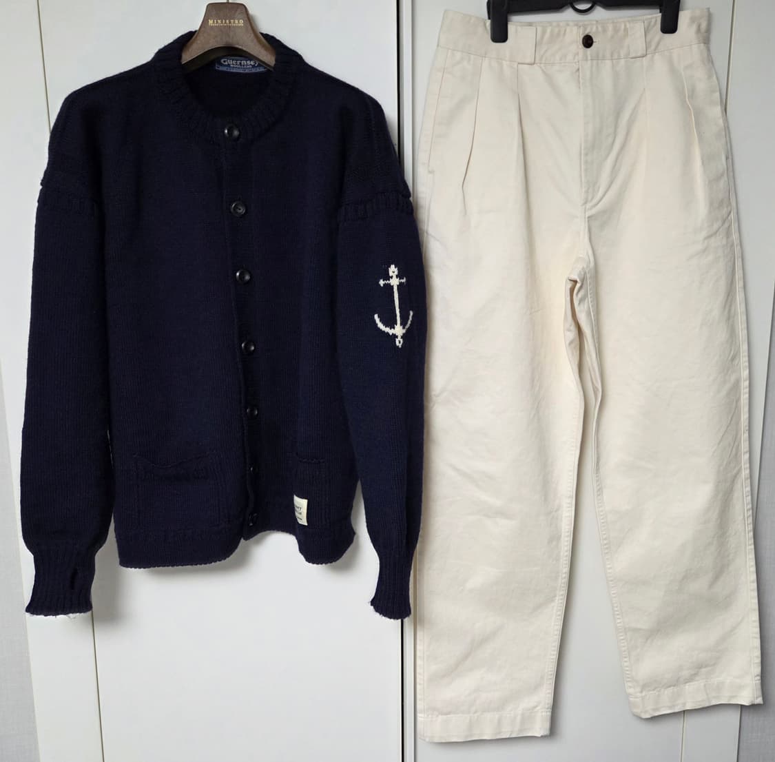 건지울른스 피셔맨 세트 판매 (가디건 44, 치노팬츠 32) 상품이미지3