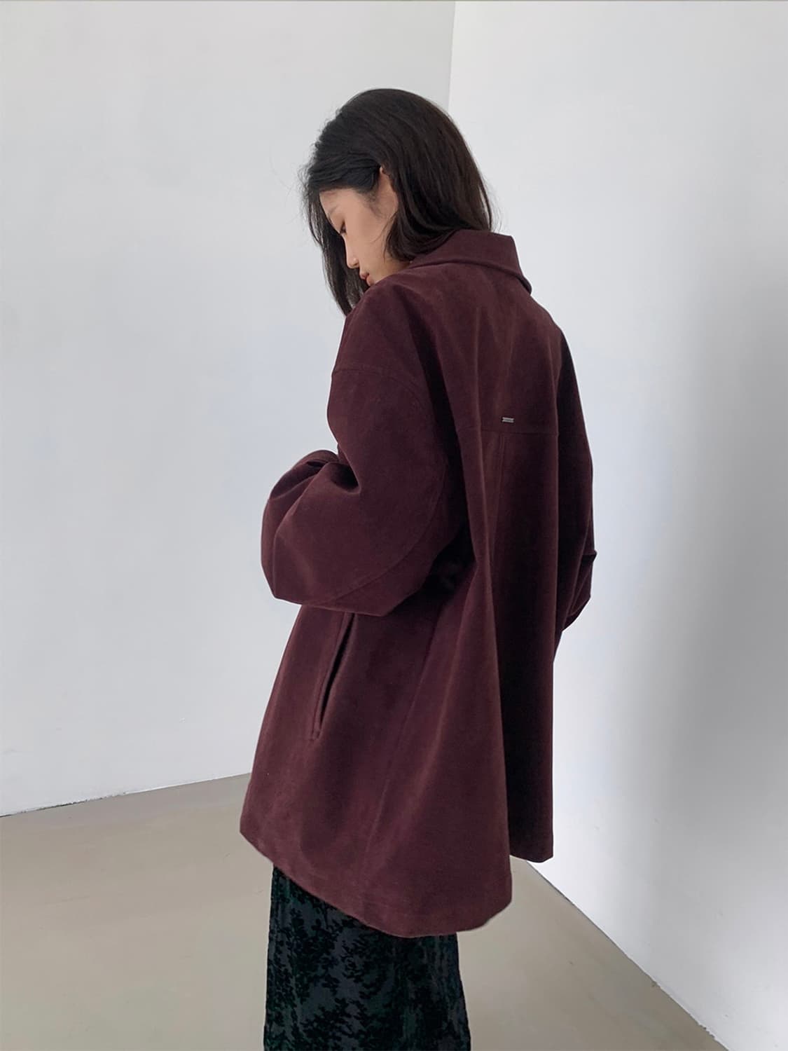 모렌트 [자체제작] 레온 오버핏 스웨이드 하프 코트 상품이미지5