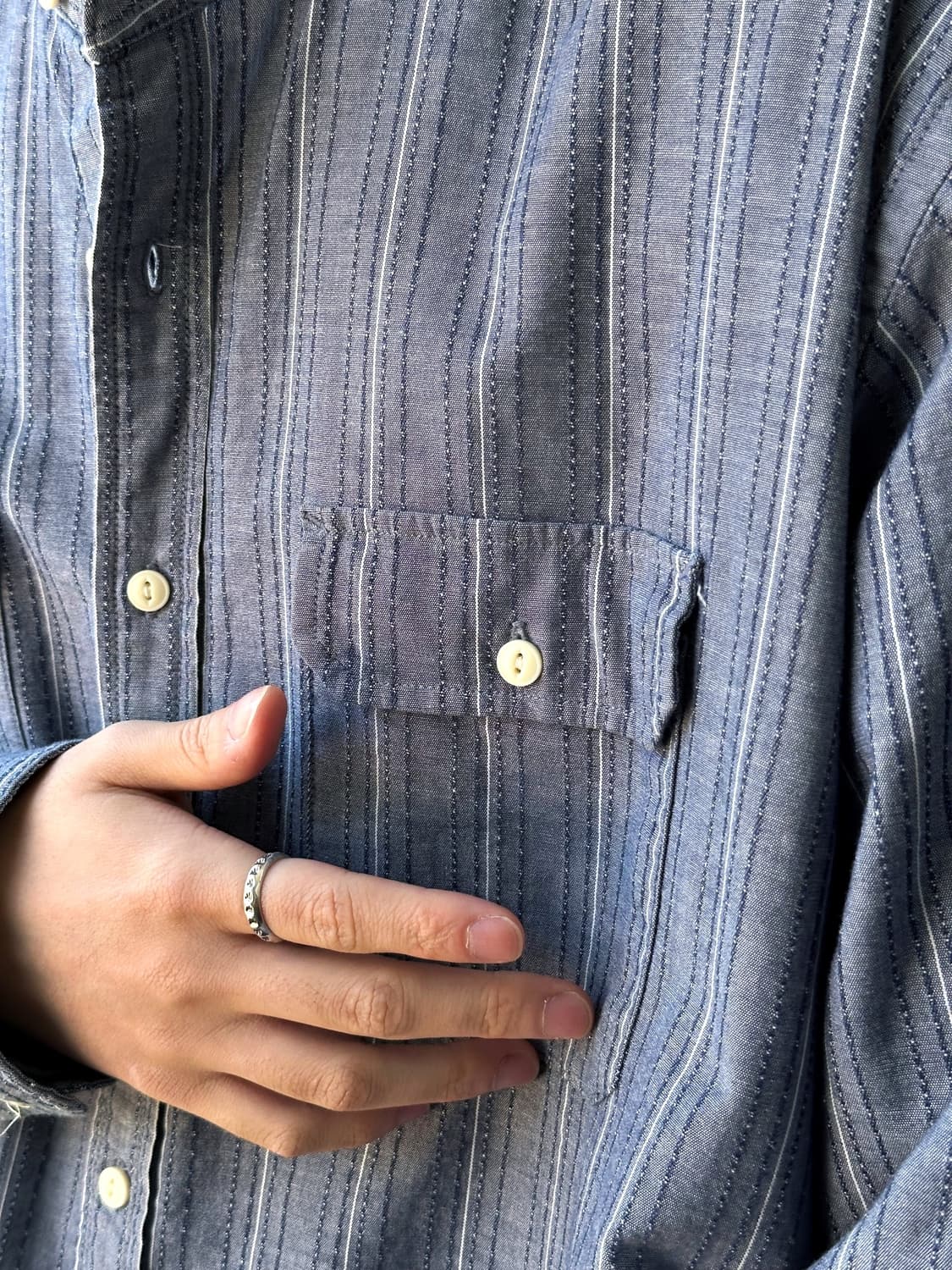 Jacquard stitch cotton stand collar shir 상품이미지10