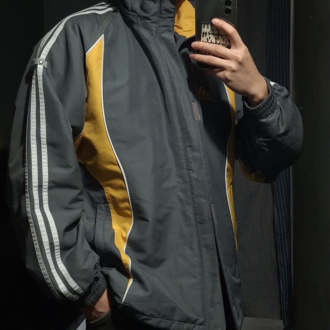 아디다스 태권도 00s 그레이 옐로우 배색 삼선 히든지퍼 바람막이 상품이미지2