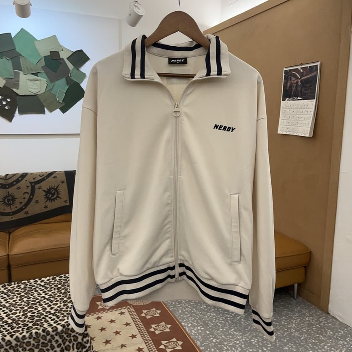 널디 올드스쿨 레트로 빈티지 화이트크림 져지 집업 M C09731 상품이미지3