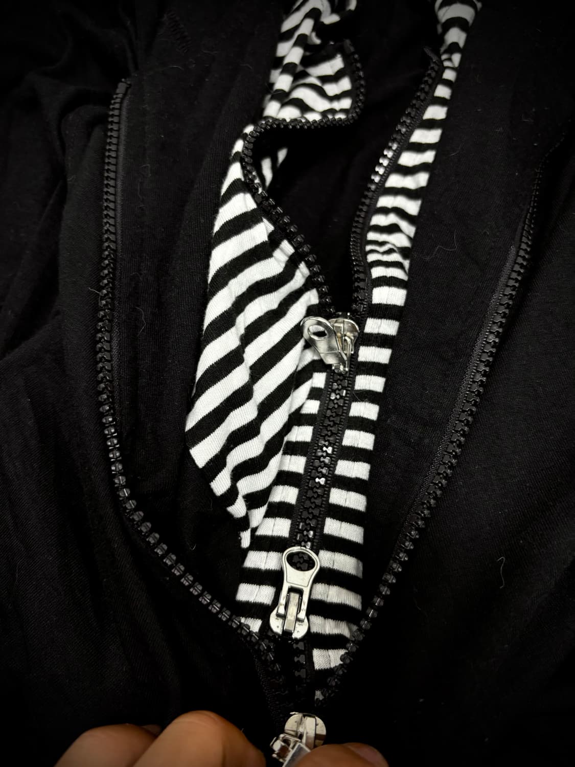 “Vintage” Stripe&Black Hoodie Layered Do 상품이미지4