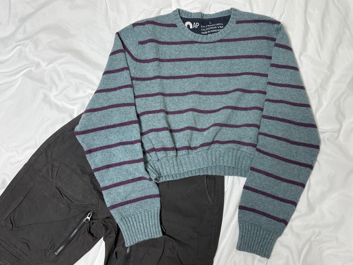 cropped striped knit top 상품이미지1