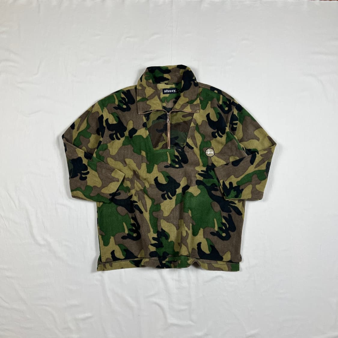 90‘s 스투시 stussy 로고 카모플라쥬 풀오버 플리스 자켓 상품이미지1