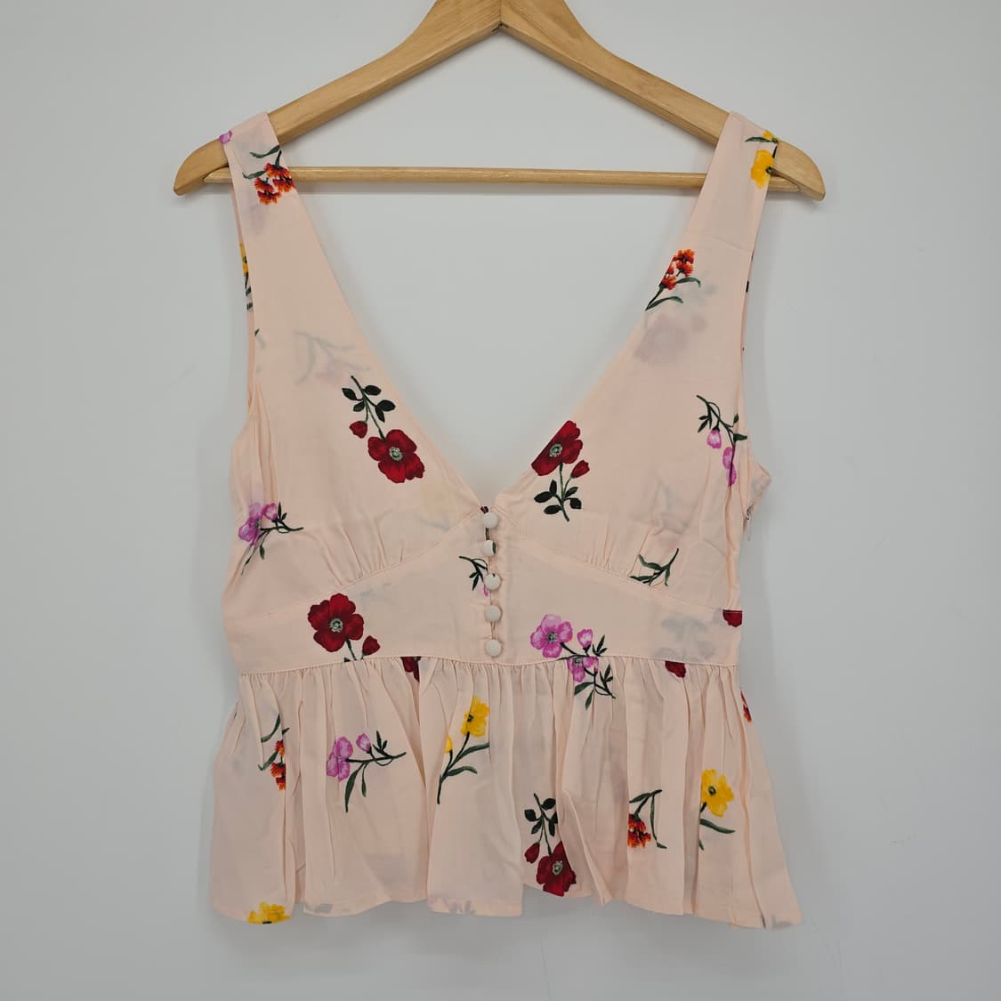 플라워 패턴 핑크색 민소매 블라우스 상품이미지1