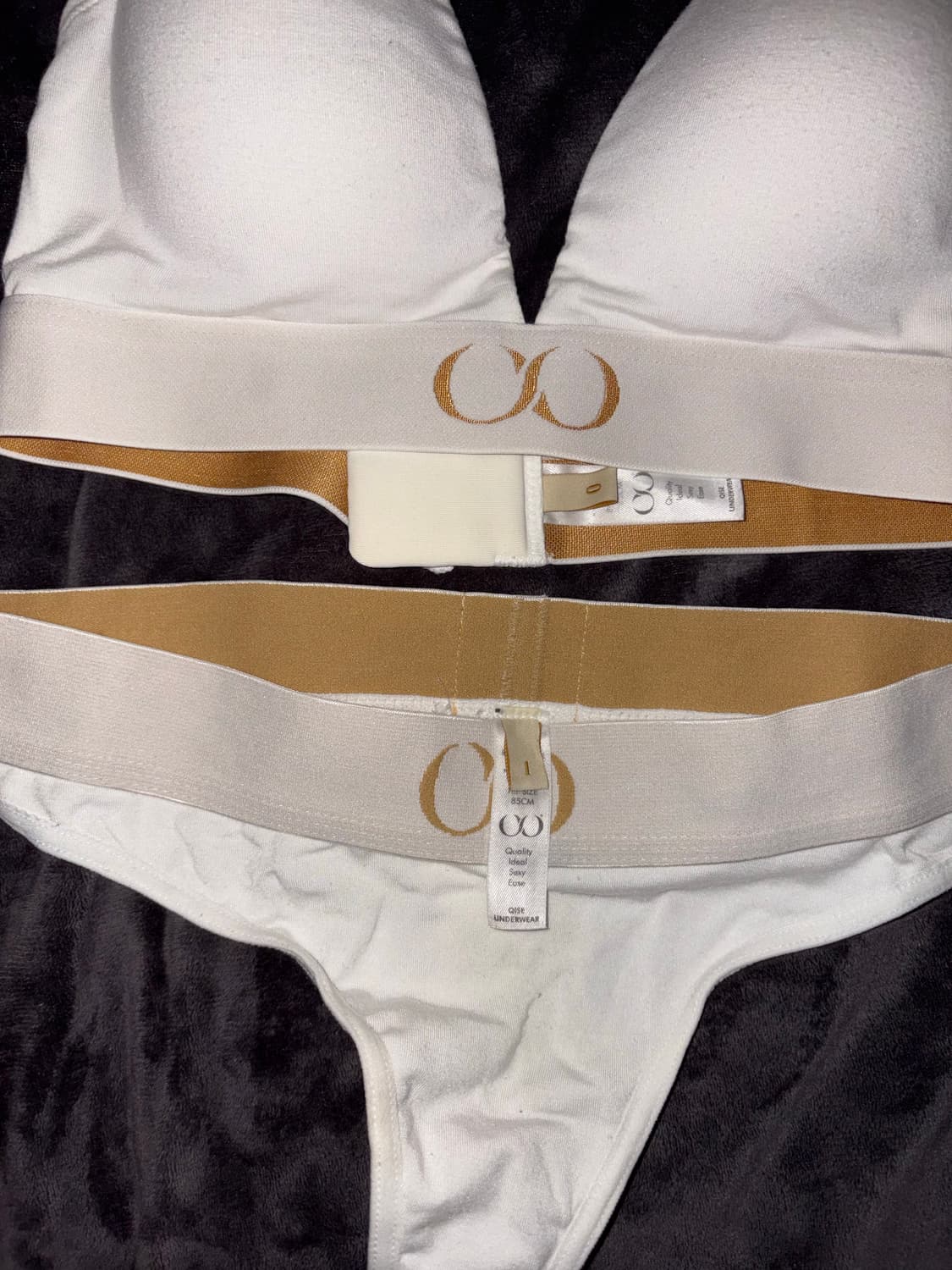 qise 바프용 섹시 고급 화이트 골드 뫼비우스 배색 깔롱 속옷 세트 상품이미지4