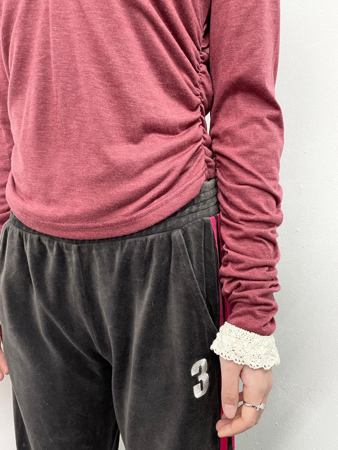 레이스 셔링 브이넥 슬리브 상품이미지5