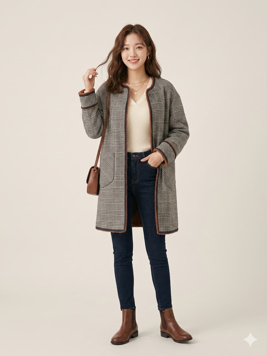 on & on 온앤온 클래식 체크 덤블 안감 노카라 코트 상품이미지1