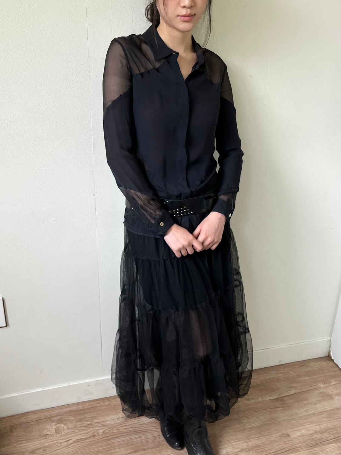 VERSACE 블랙 시스루 셔츠 상품이미지5