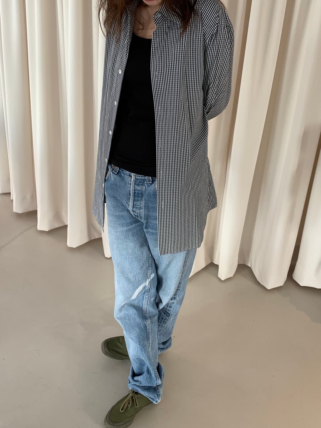 00's "PRADA" cotton check Shirt  상품이미지3