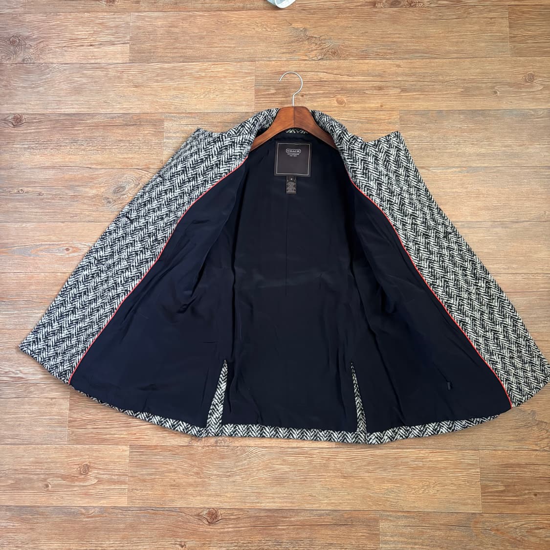 코치 정품 더블 코트 헤링본 2 사이즈 모헤어 가죽 디테일 상품이미지4