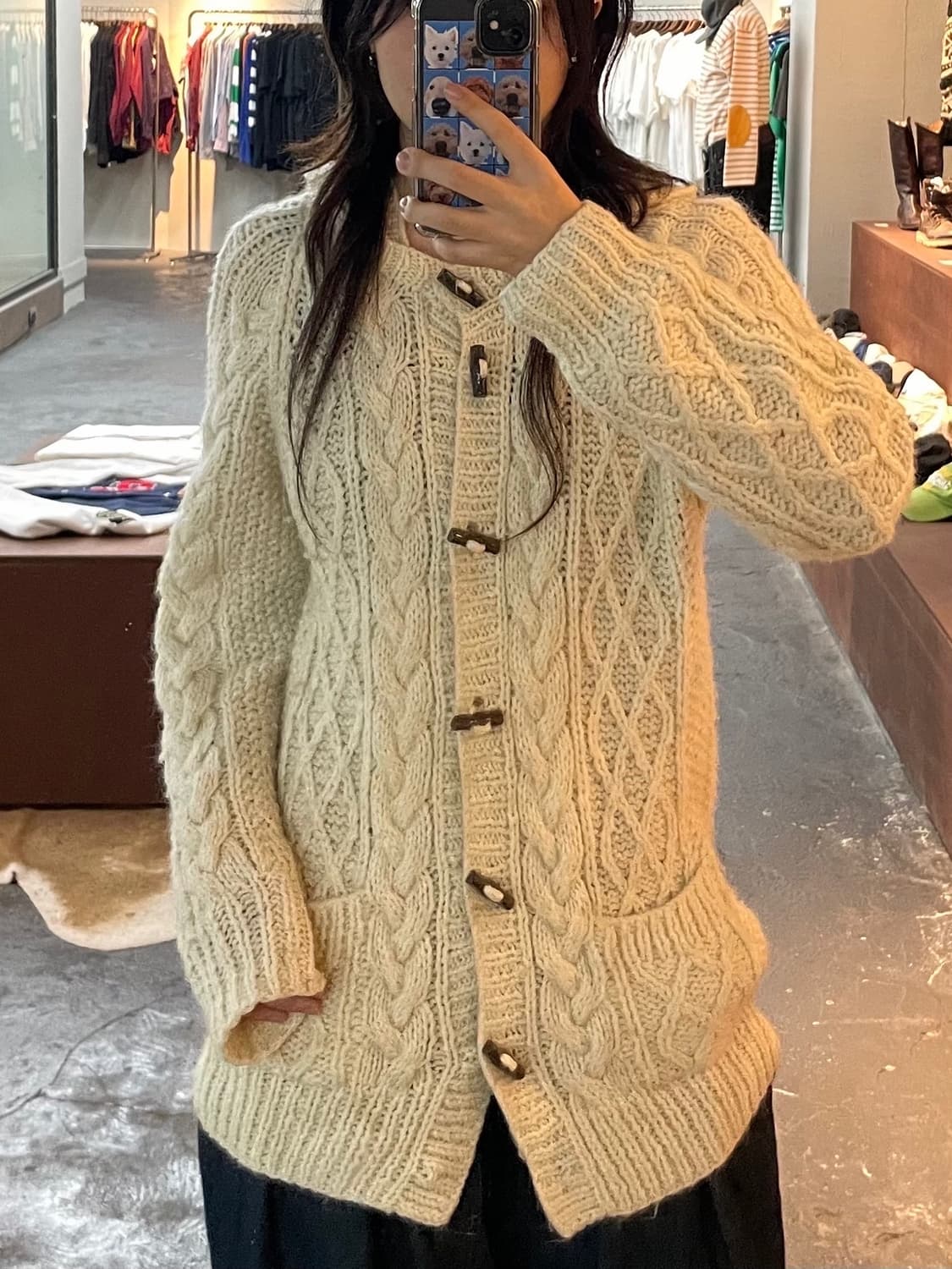 아이보리 캐이블 더플 후드 자켓 H104 상품이미지1