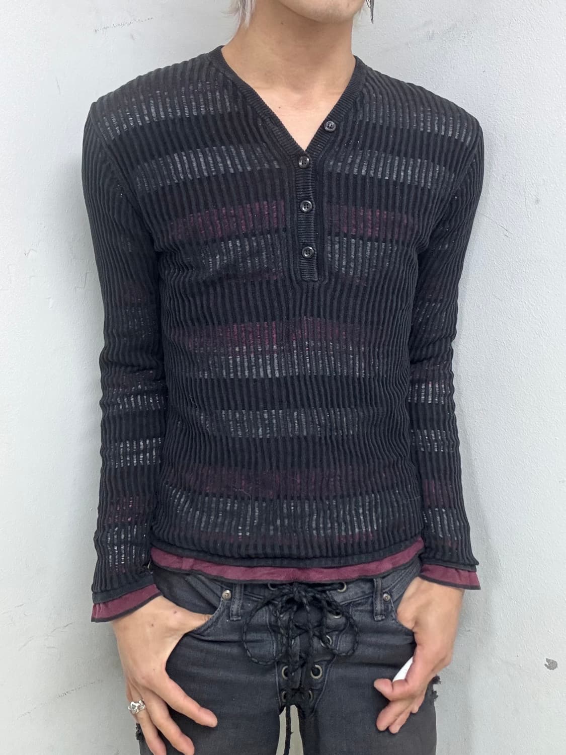 [Nicole]Black&Pink Stripe Layered Sleeve 상품이미지7