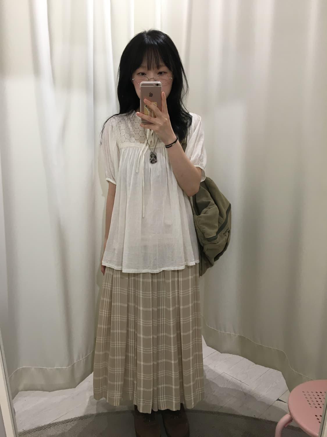 베이지 체크 롱스커트(한화 약13만) 상품이미지2