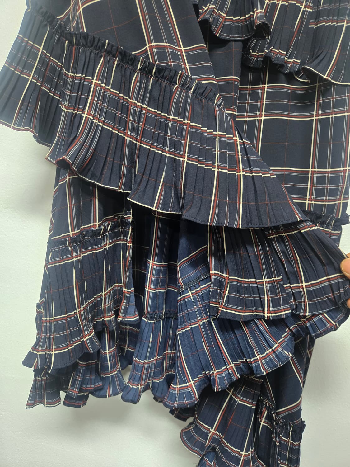 모어댄예스터데이 체크 패턴 프릴 캉캉 스커트 플리츠 밴딩치마 상품이미지3