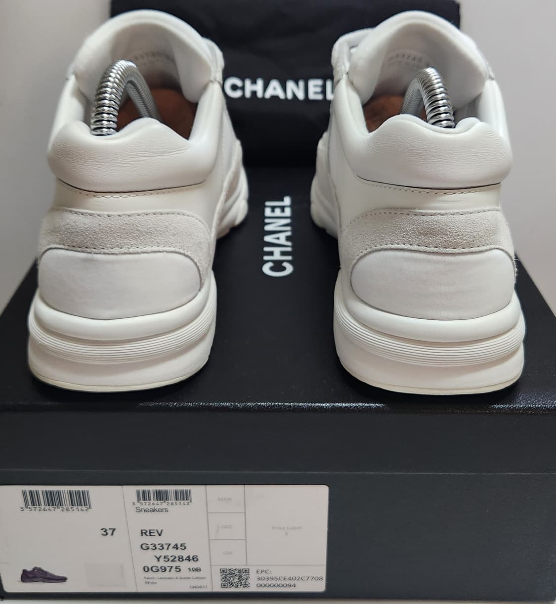 [정품) 샤넬 스니커즈 운동화 CC로고 믹스드 파이버 카프스킨 흰색 37 상품이미지6