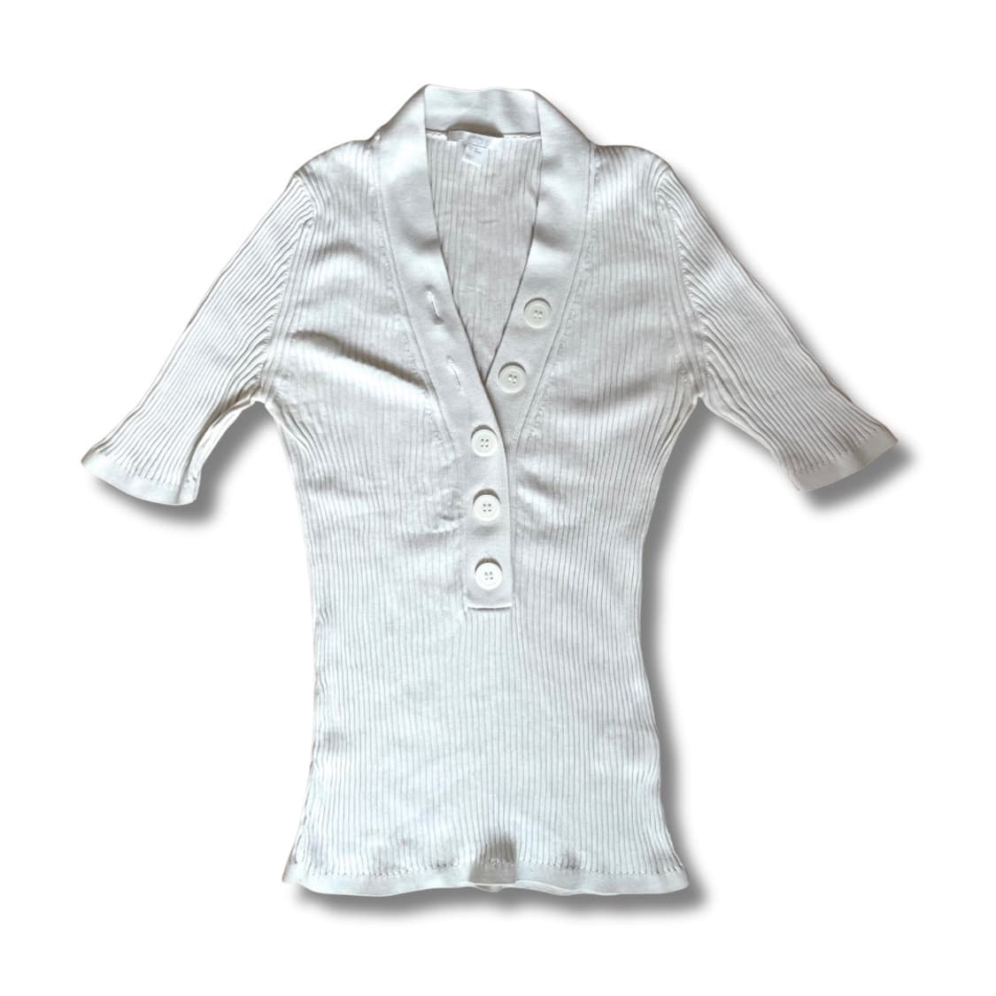 COS Ribbed V-Neck Button Ivory Top 상품이미지5