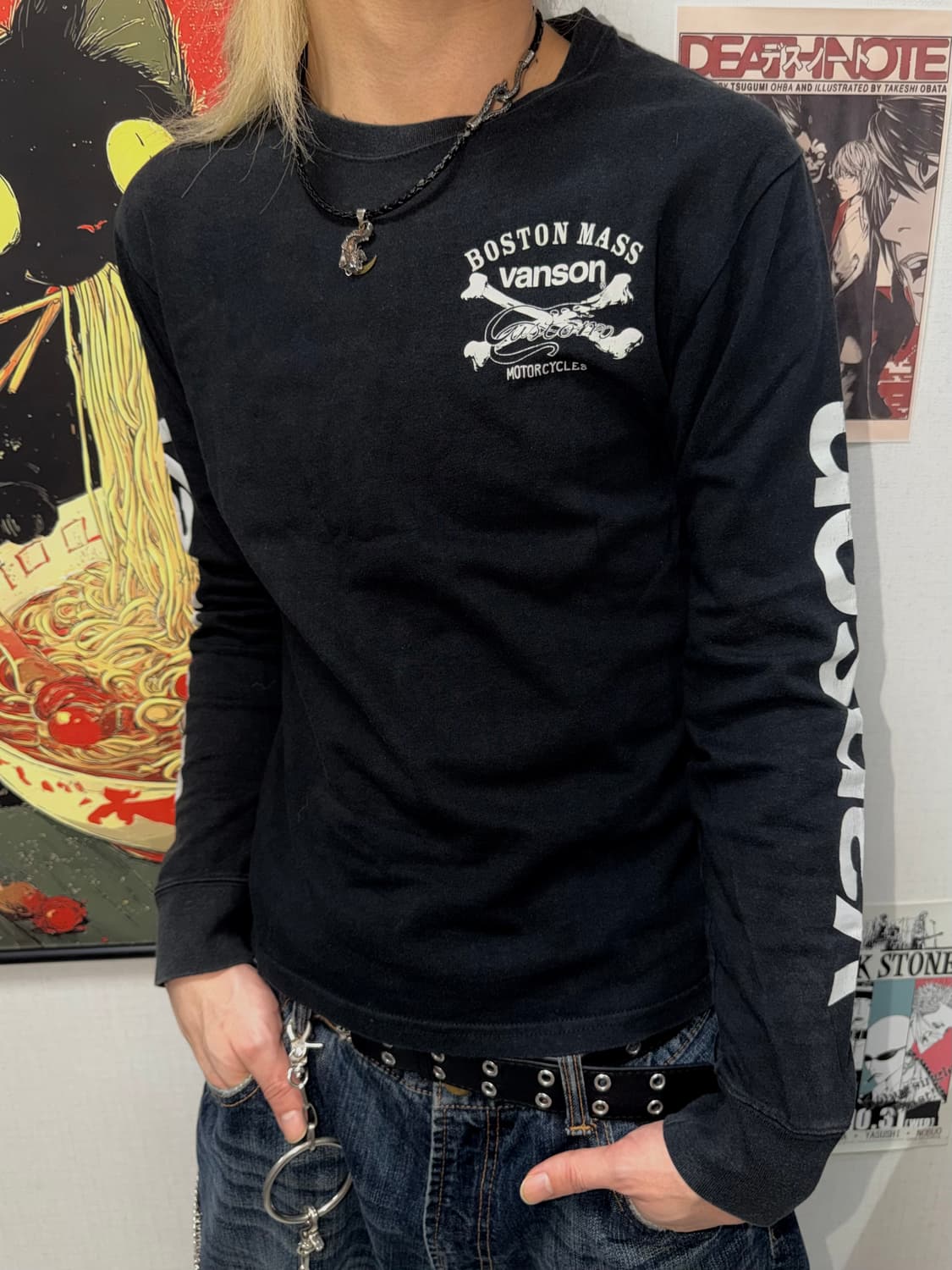 vanson 밴슨 스컬 프린팅 블랙 롱슬리브 M 상품이미지4