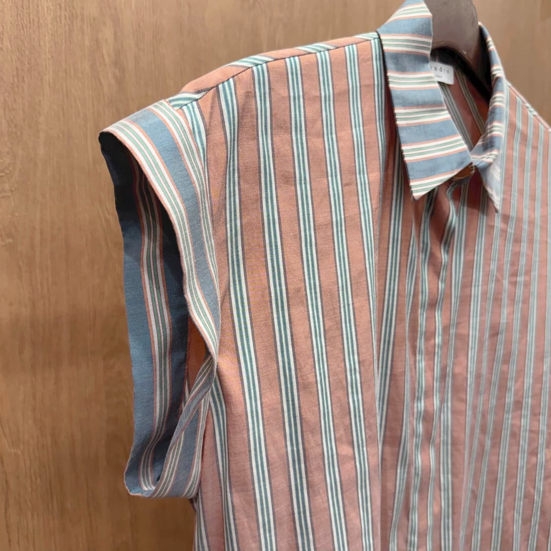 산드로 멀티 스트라이프 반팔 셔츠 블라우스 민트 코랄 배색 상품이미지6