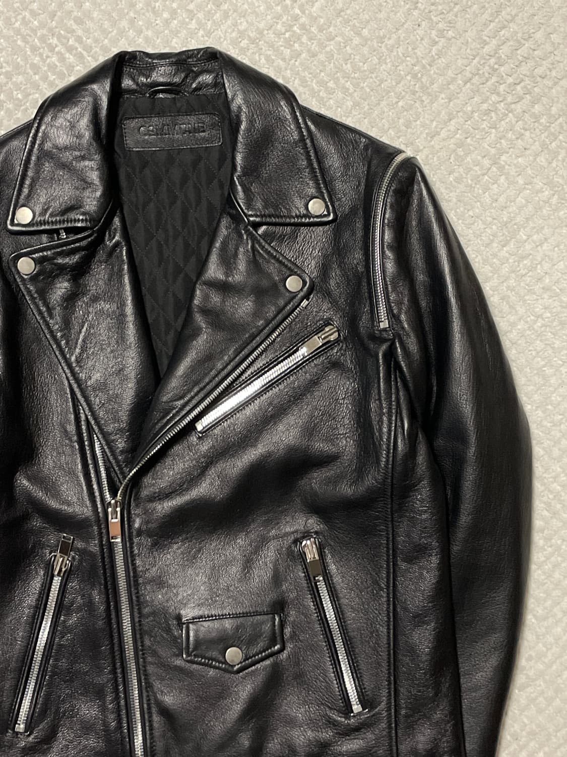 웨스턴 무드 램스킨 양가죽 체인 디테일 레더 자켓 상품이미지3