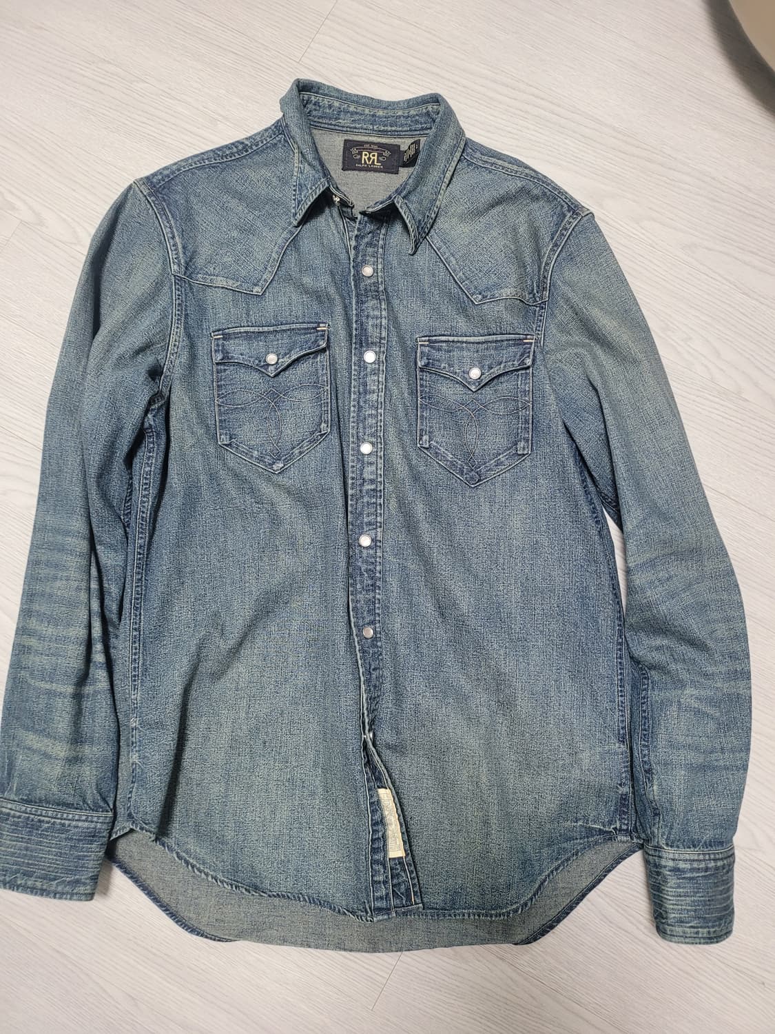 RRL(더블알엘) 슬림핏 데님(중청) 웨스턴 셔츠(L) 상품이미지6