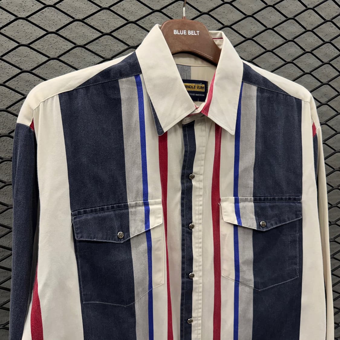 USA VINTAGE 아메리칸 데님셔츠 버티컬 스트라이프 패턴 백 요크컷 상품이미지4