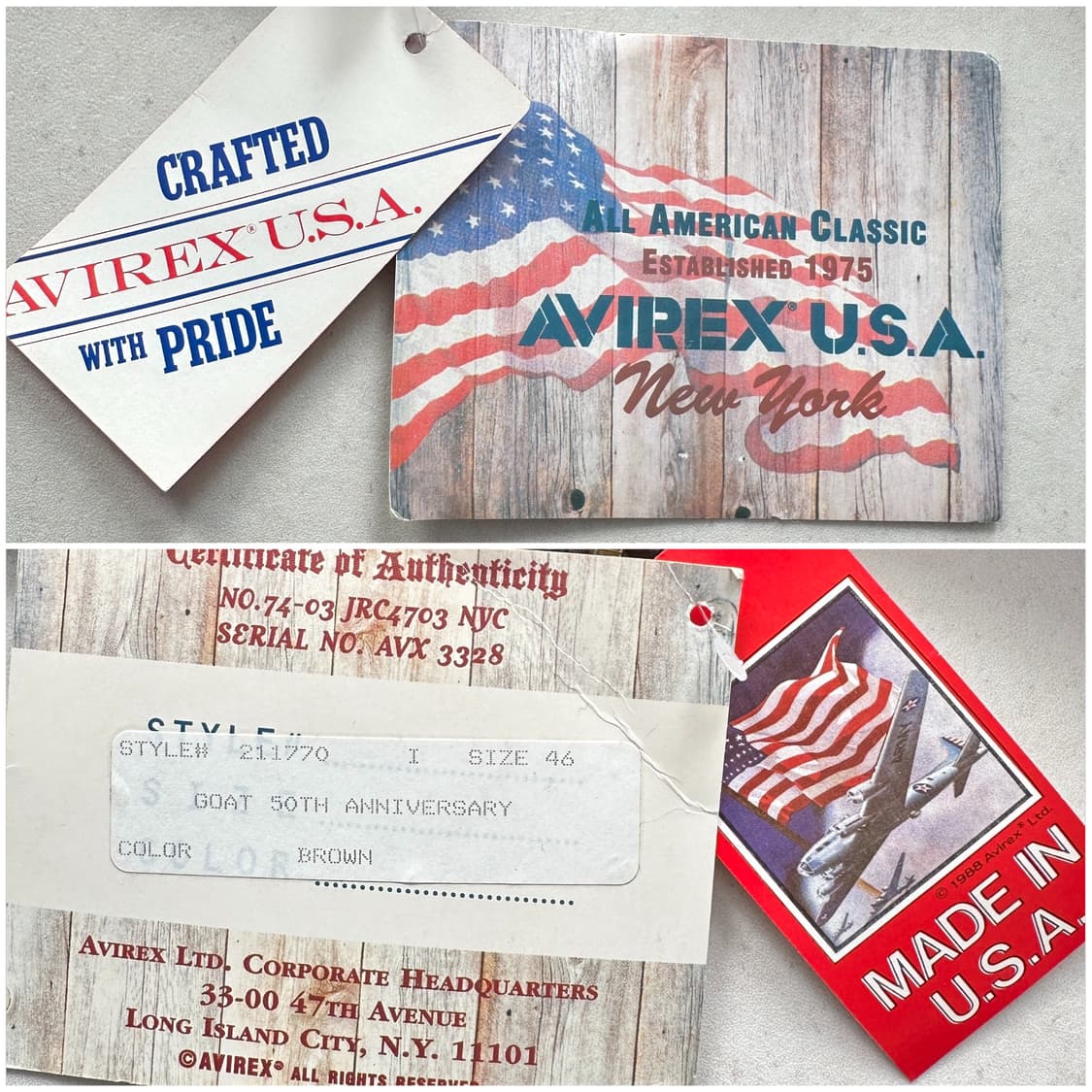 90s (데드스탁) 아비렉스 A-2 미공군 50주년 플라이트 가죽 자켓  상품이미지3