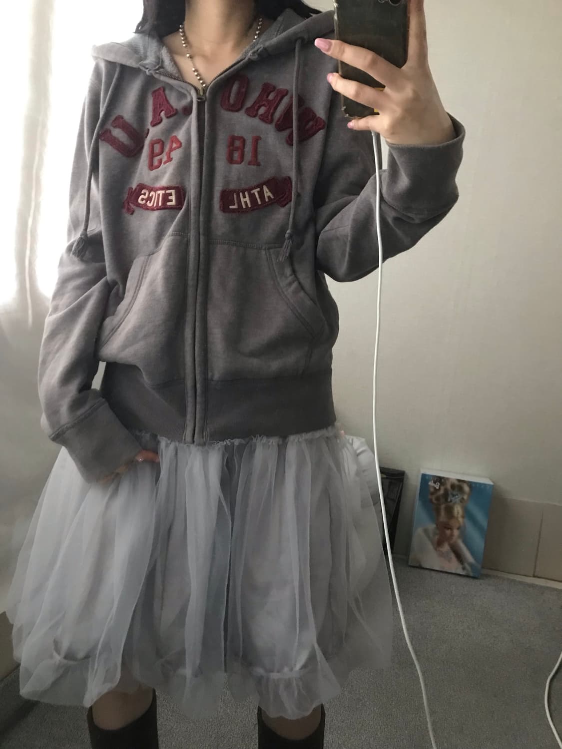 후아유 그레이 버건디 후드집업 상품이미지3
