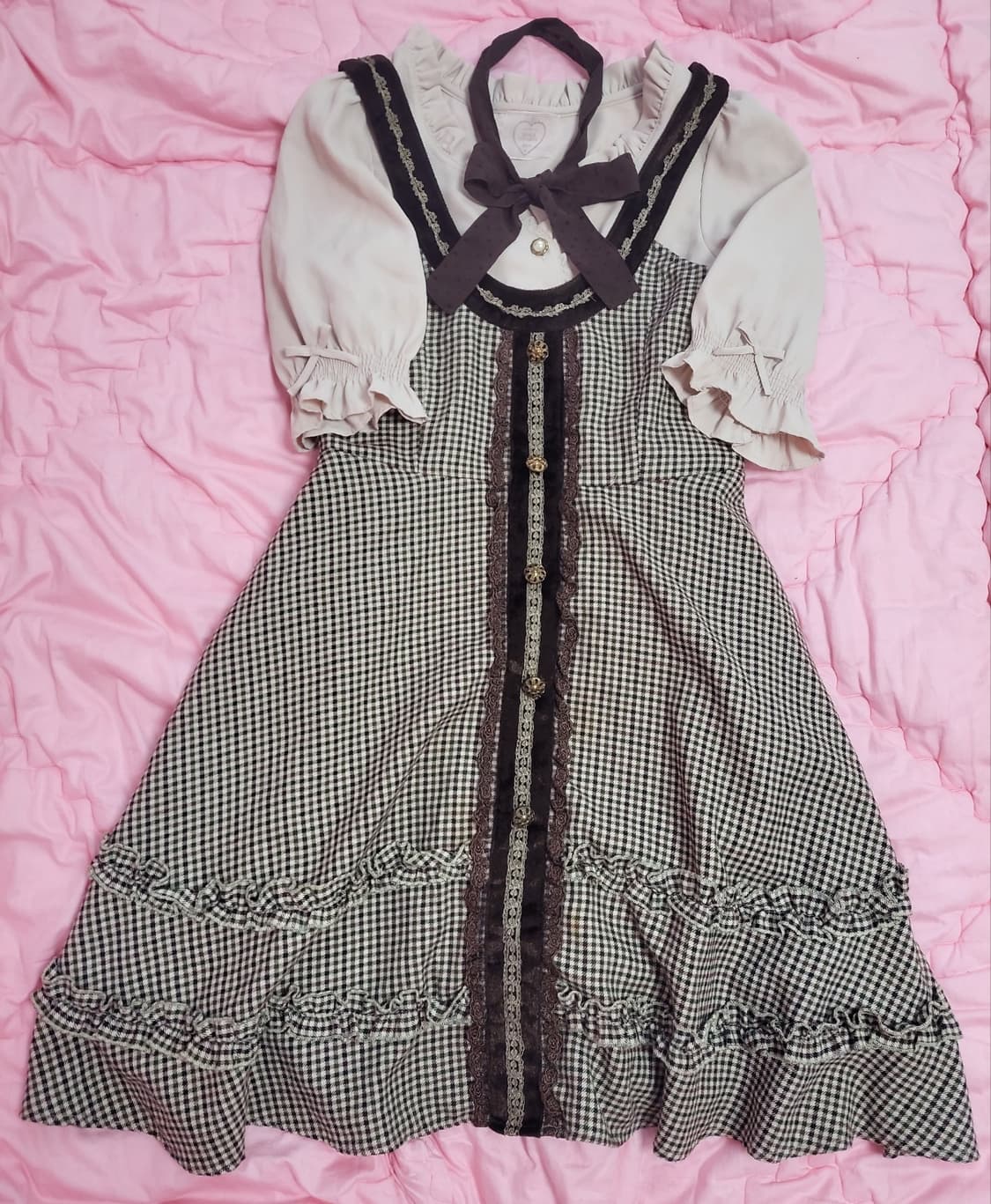 급처상태좋음!액시즈팜 레이스 모직 체크뷔스티에 원피스 드레스 리즈리사st 상품이미지1