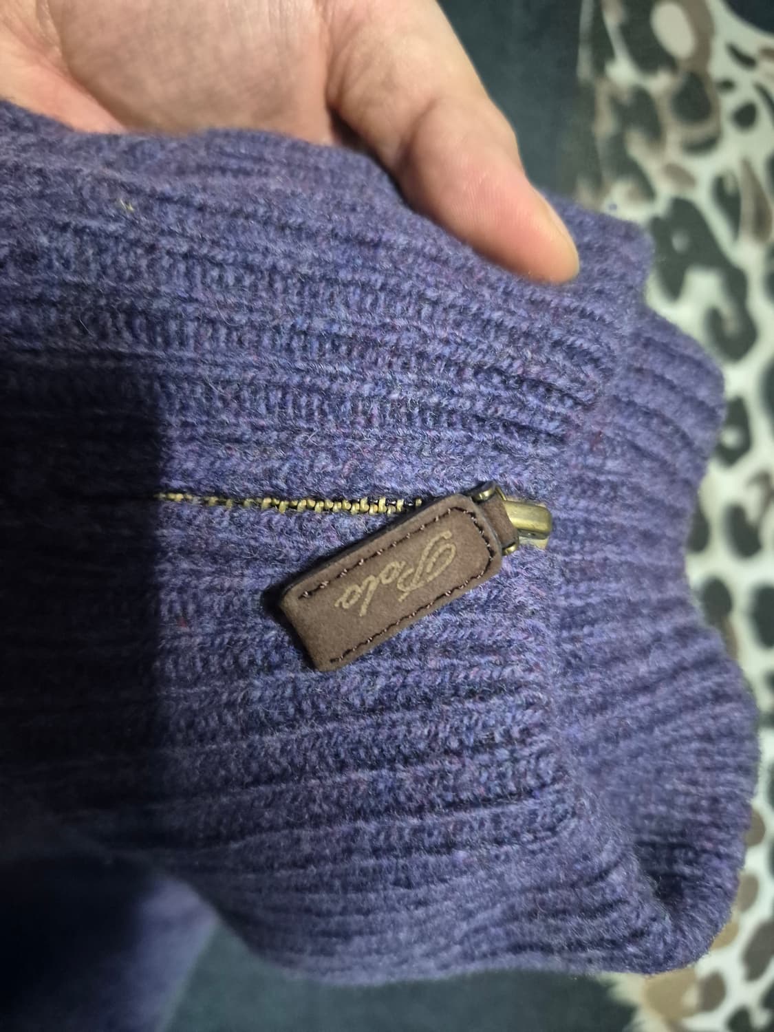 90's 폴로 랄프로렌 메리노 울 앙고라 쿼터 집 니트 L 퍼플 상품이미지2