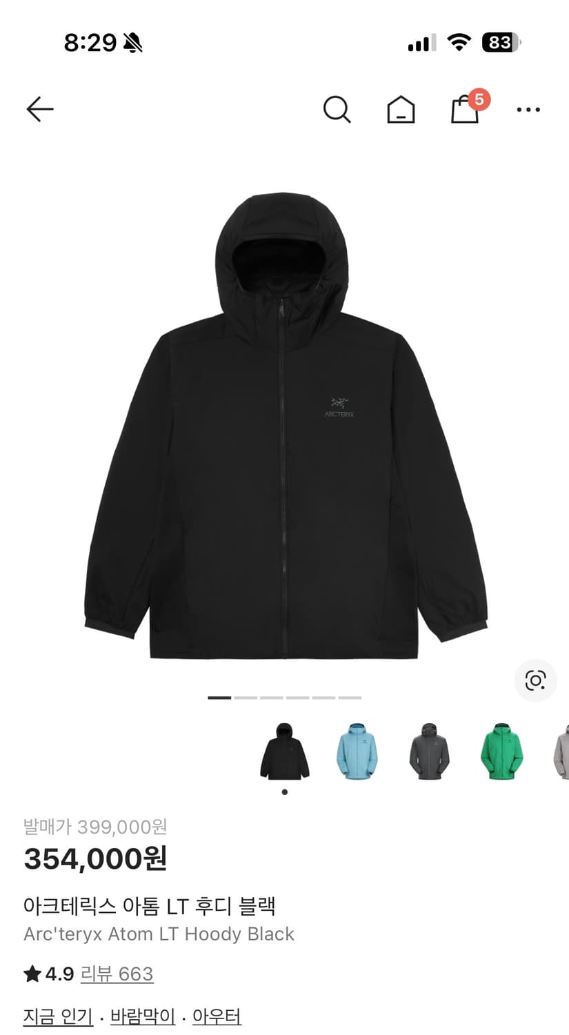 아크테릭스 아톰 LT 후디 L 상품이미지1