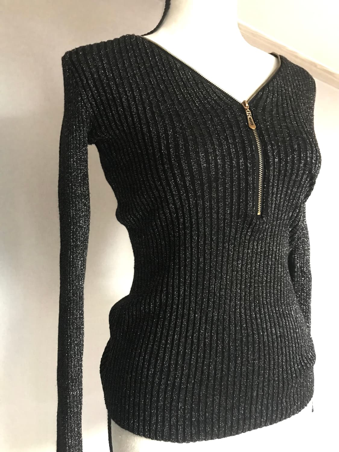 Glitter Ribbed Lace Back Zip-up Knit 상품이미지3
