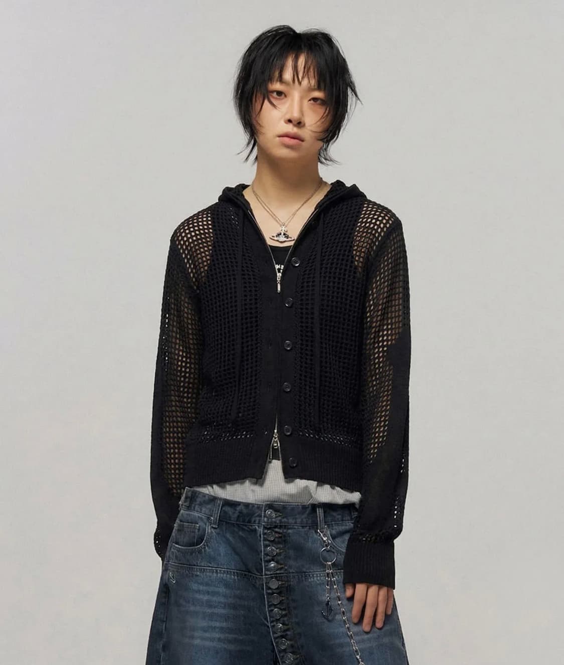 스키즘 인듀싱 Cross Mesh Zip Hoodie Black 유니섹스 상품이미지5