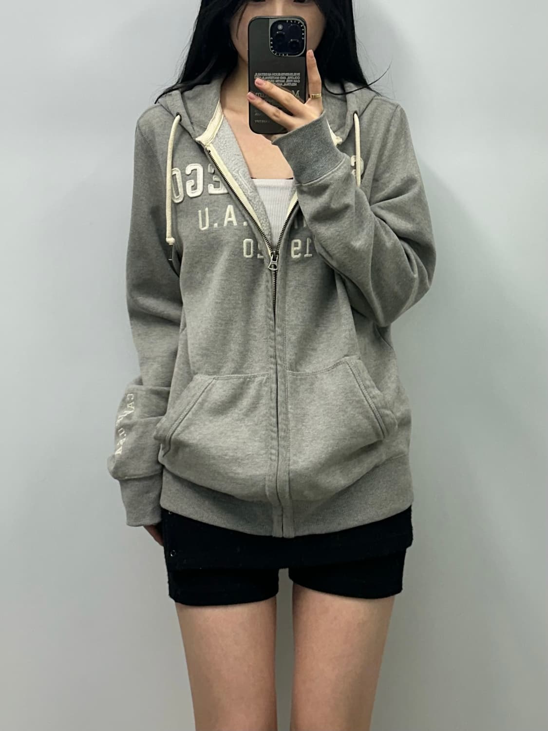 후아유 y2k 와투케 그레이 후드집업 상품이미지1