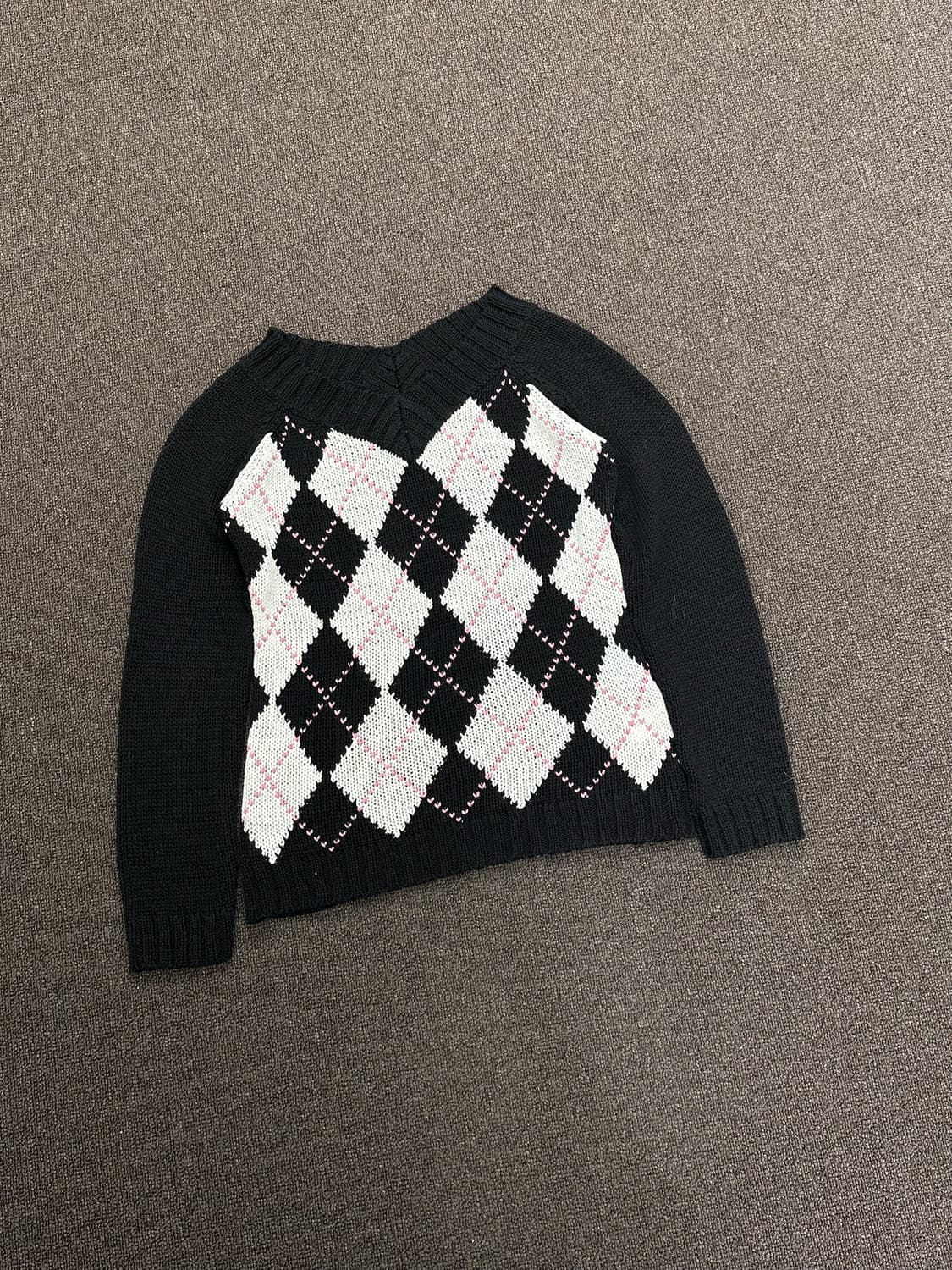 M)Japanese vintage 여성 브이넥 아가일 니트 상품이미지1