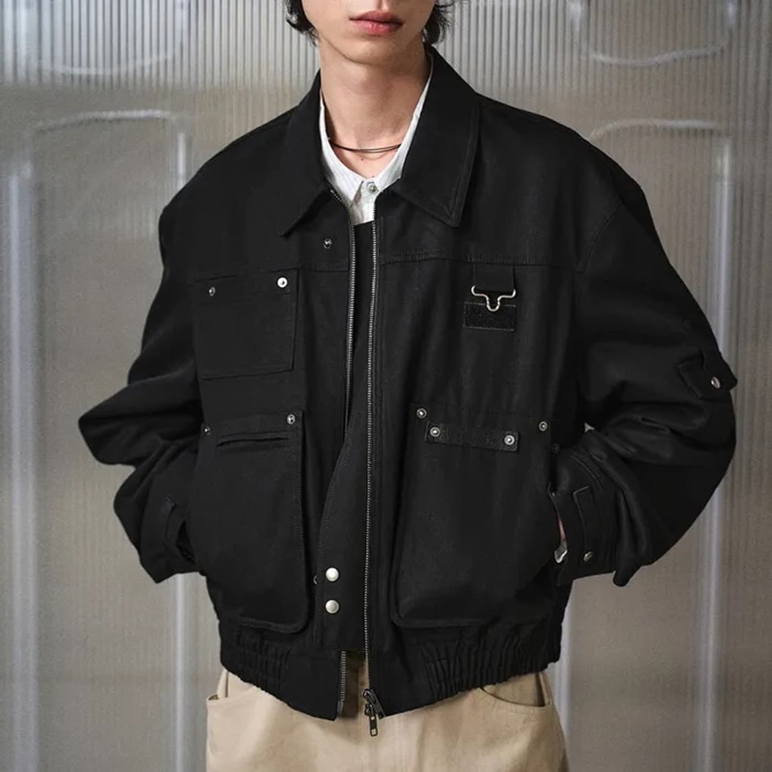 엘무드 워크 포켓 블루종 자켓 블랙 상품이미지1