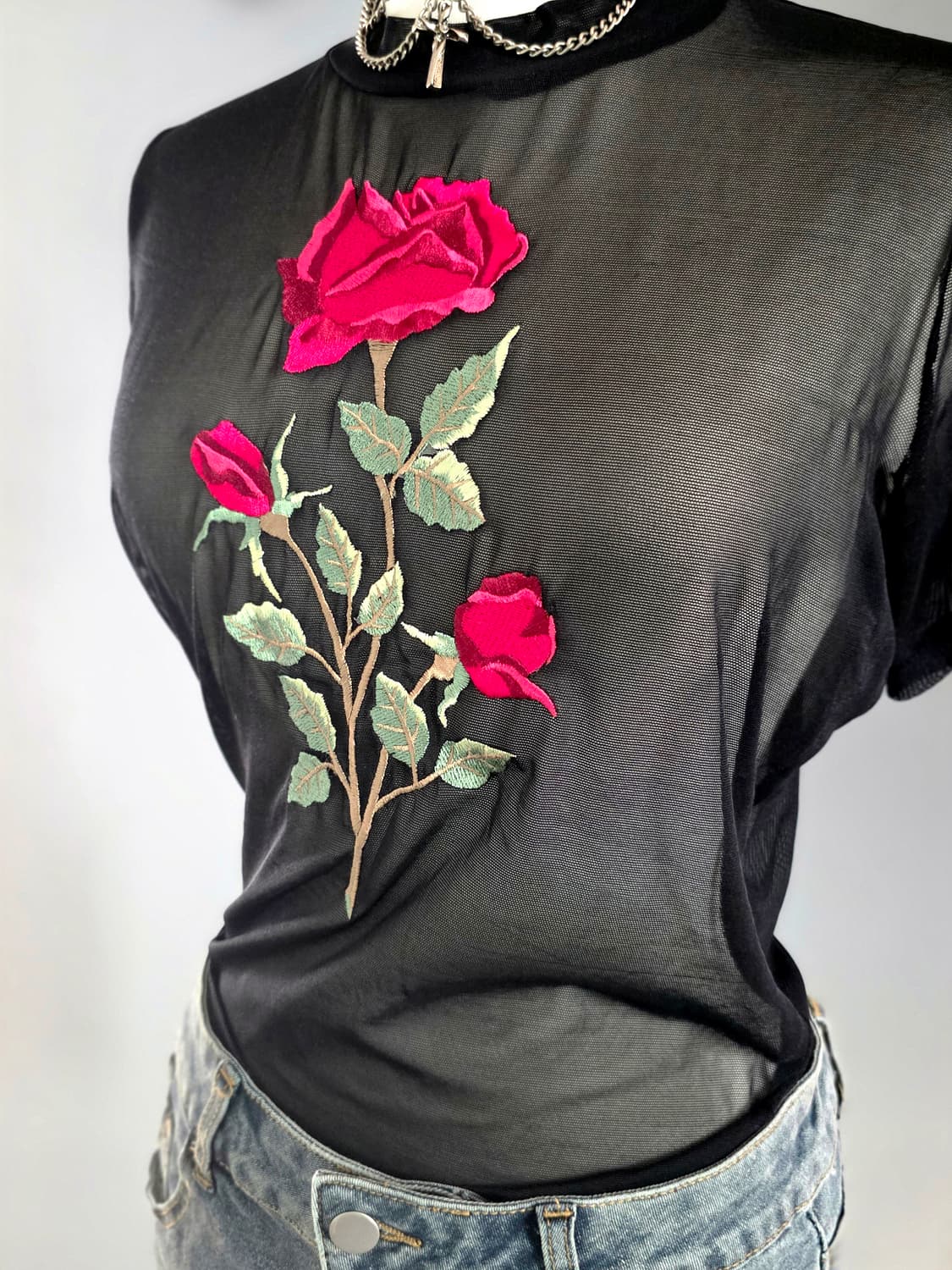 일본빈티지 Claire Pettibone 장미 시스루티셔츠 상품이미지3